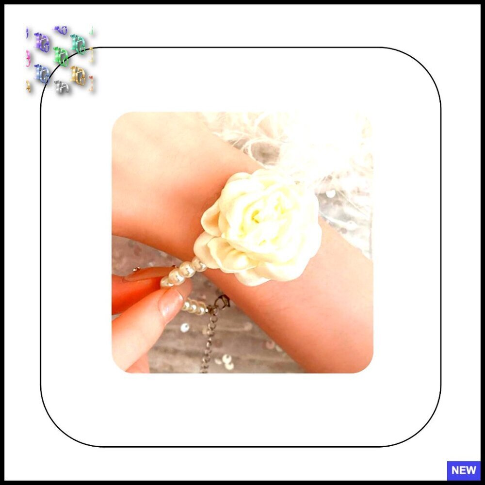 Vintage Pearl Bracelet with Rose Charm Dainty Boho Wrist Band Elegant